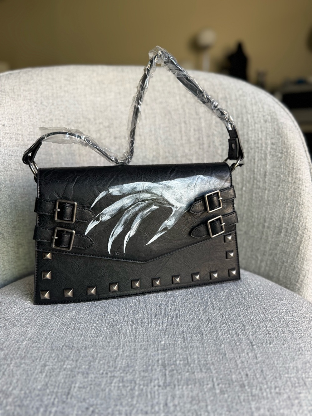 Black Hand-Painted Nosferatu Hand Shoulder Bag - Picture 5 of 5